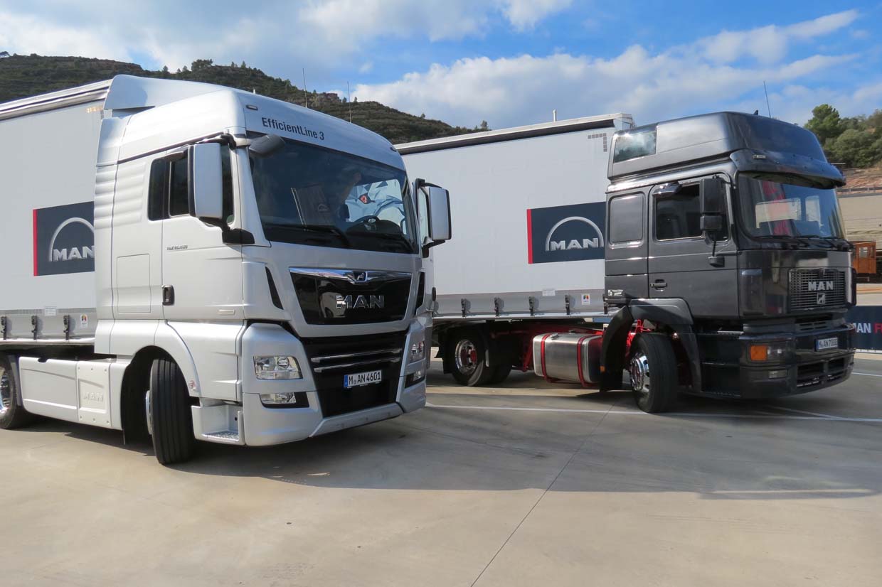 Dos décadas de evolución separan el MAN F2000 del MAN TGX ambos con 460 CV.